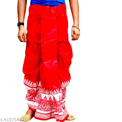 Gouri Collections Men's Ready To Wear Pant System PRINTED MAYUR PUCHHA DHOTI For Marriage, Pooja, Festival etc.