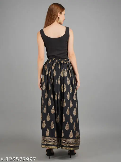 Womens rayon gold printed skirt, partywear skirt, rayon skirt, long skirt, daily use skirt, printed skirt, trendy skirt