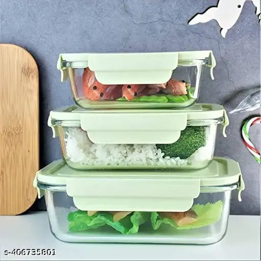 Glass Launch Box Set Of 3 With 400ml, 600ml & 800ml Rectangle Glass Containers With Lids For Food Storage And Break Free Detachable Locks, Oven Safe, Microwave Safe And Freezer Safe - Set Of 3 Rectangle Transparent L