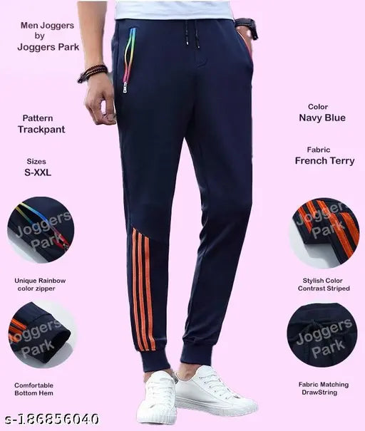 Joggers Park Men's Stripes Jogger Pants Navy Blue Track Pants