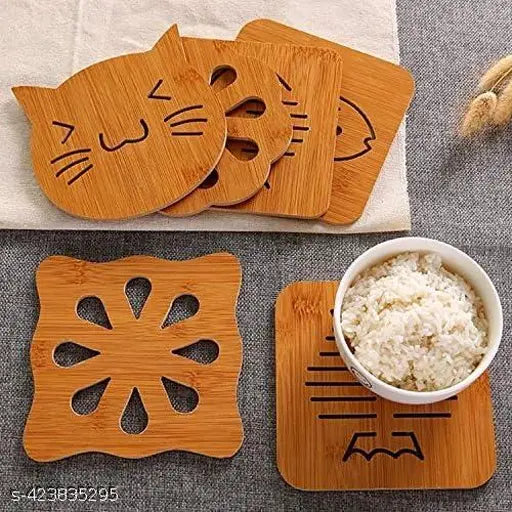 (6PCS) Wooden Table Placemat Heat Resistant Hot Pot Coasters Cup Mat Tea Coaster Big Small Dining Table Accessories | Kitchen Accessories | Wedding Gift | Wooden Crockery | Dining Mats