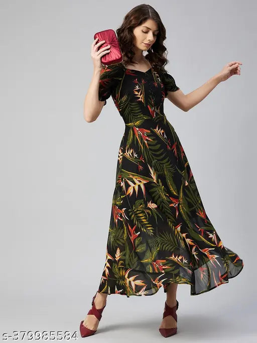 Rare Women Casual Black Colour Maxi Floral Dress