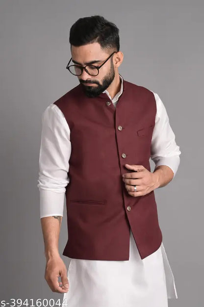 Xenor Men's Maroon Ethnic Jackets