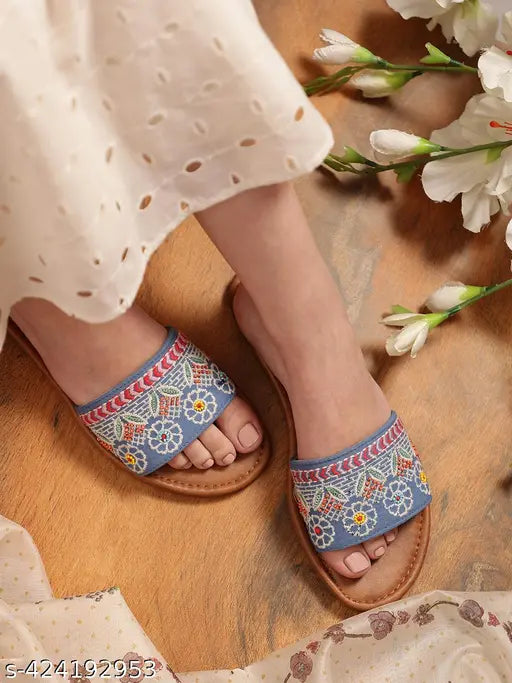 Embroidered Slip-On Slides Flip-Flops