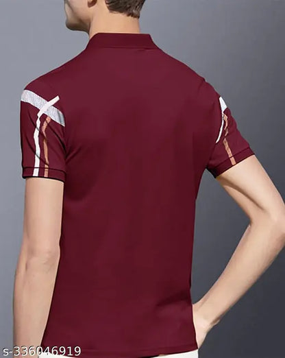 GESPO Men's Checked Polo Maroon Tshirts