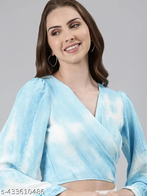 SHOWOFF Women's Tie And Dye V-Neck Blue Top