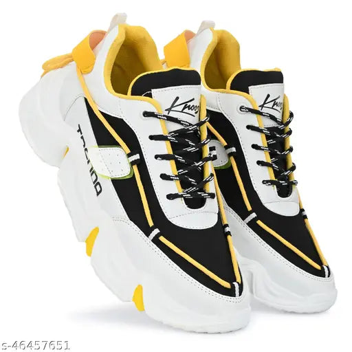 Yellow Solid Running Shoes For Men