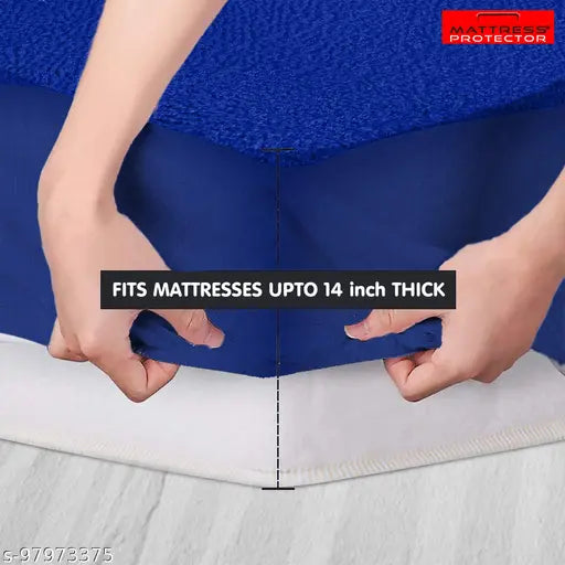 Mattress Protector 100% Terry Cotton Bed Protector Waterproof for Baby Elastic Fitted Waterproof Mattress Protector Queen Bed Size Breathable Bed Cover & Mattress Queen Bed (78X60 inch | 6.5X5 feet Royal Blue) 200 GSM