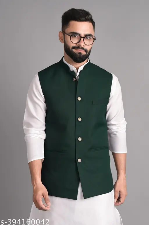 Xenor Men's Green Ethnic Jackets