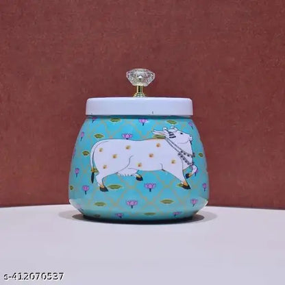 Shri Sai Metal Jar: Vibrant Elegance with Handle (Sea Green)