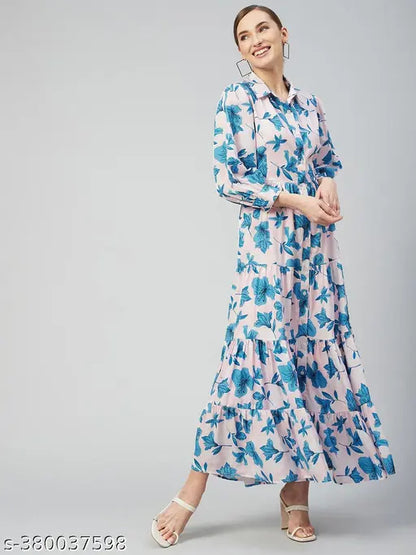 Rare Women Casual Peach Colour Maxi Floral Dress