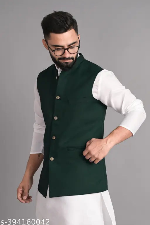 Xenor Men's Green Ethnic Jackets