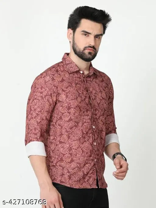 GLORYBOYZ Men's Full Sleeve Slim Fit Collared Paisley Printed Classic Designer Shirt for Beach Casual Party Fashion Stitched with Comfortable Fabric Shirt