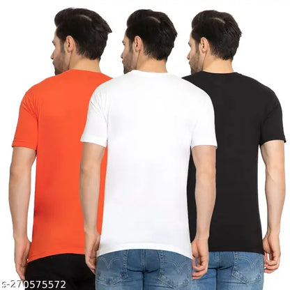 Zeffit Men's Printed Round Orange Tshirts Pack 3