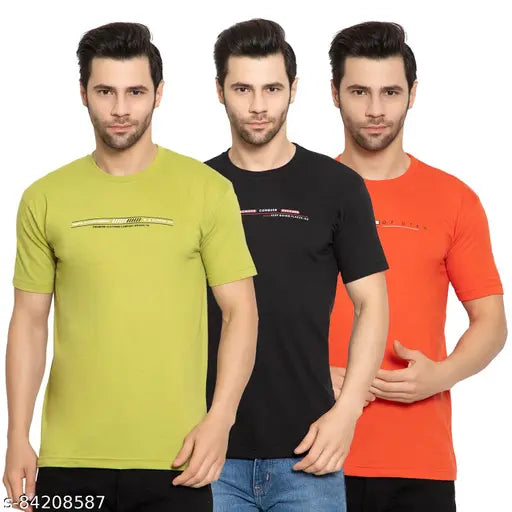 Zeffit Men's Printed Round Black Tshirts Pack 3