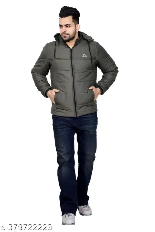 YAQR Men's Solid Olive Color Jackets Men Quilted Jackets Men's Hooded Jacket's