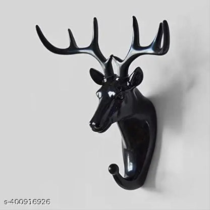 UNIQUEE Fashion Deer Head Antlers Self Adhesive Hook Keys Hat Holder Wall Door Hanger Size Medium (Black)