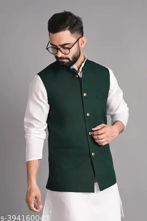 Xenor Men's Green Ethnic Jackets