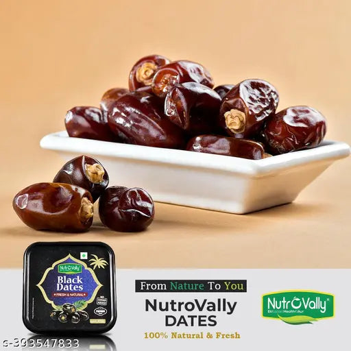 NutroVally - Premium Black Dates for Strong Bones | 100% Fresh & Natural | Antioxidants Rich Dry Dates (400g)