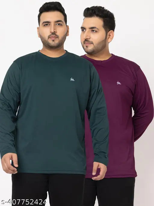 YHA Men's Solid Round Neck Plus Size T-Shirts Pack 2