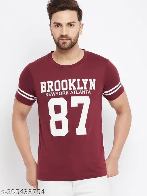 The Million Club Men's Maroon Half Sleeve Round Neck Printed T-shirt