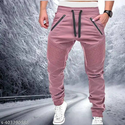 Urban Elegance: Men's Cotton Bio-Washed Trackpants - Designer Pintuck Thigh Patch & Zip Pockets. Versatile Joggers for Casual Streetwear, Lounge, and Sleep