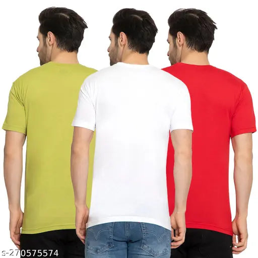 Zeffit Men's Printed Round White Tshirts Pack 3