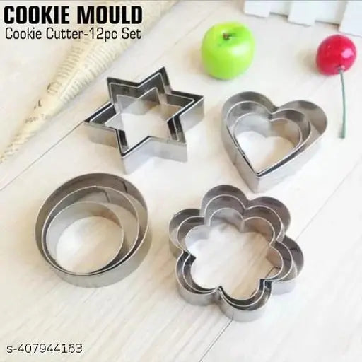 ZIRAK Cookie Cutter Stainless Steel Cookie Cutter, Stainless Steel Cookie Cutter Shapes for Kids Flower, Round, Heart, Star Biscuit Metal Molds Cutters for Kitchen, Baking, Cutlet, Pastry Tools with 4Shape, 12 Pieces,