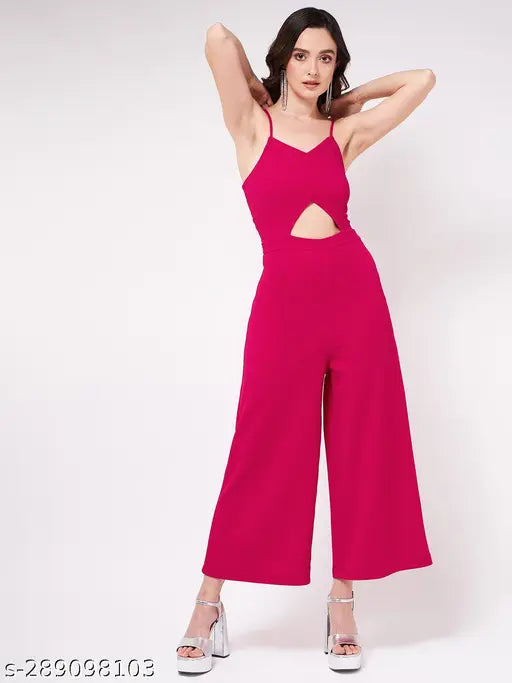 Zima Leto Women's Solid Jumpsuit With Tie-Ups And Cut-Outs