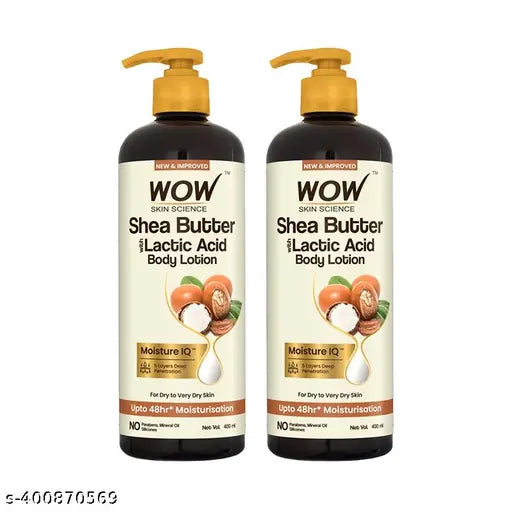 WOW Skin Science Shea Butter With Lactic Acid Body Lotion | Hydrates Very Dry Skin | Long Lasting 48 hrs Moisturization | Smoothens Rough, Flaky Skin | Calms Itchy Skin|Pack of 2