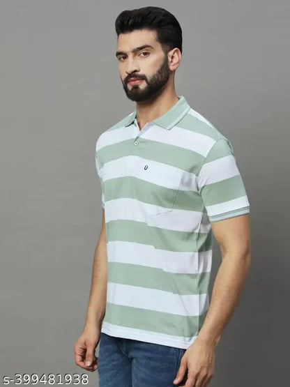 UNIBERRY Men's Polo Collar Striper T Shirt