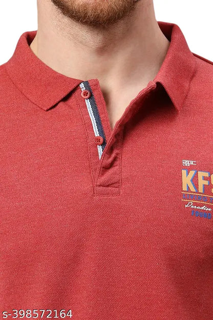 Klub Fox Men's Solid Regular Polo Red Tshirts