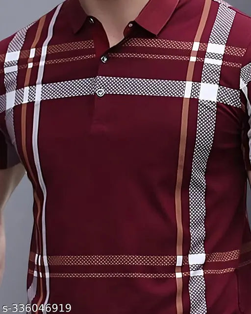 GESPO Men's Checked Polo Maroon Tshirts