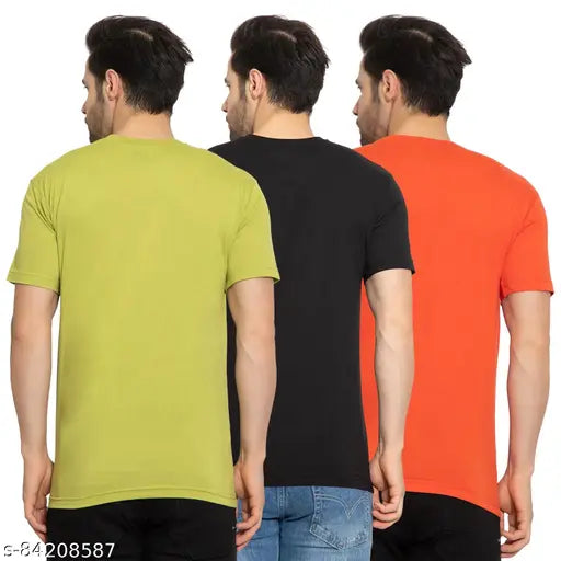 Zeffit Men's Printed Round Black Tshirts Pack 3