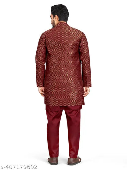 Zarak Fashion Men's Regular Full Sleeve Mandarin Collar Kurta Pajama with Sleeveless Jacket