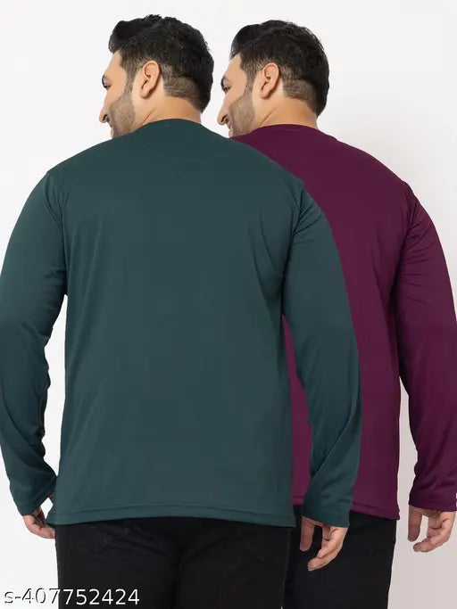 YHA Men's Solid Round Neck Plus Size T-Shirts Pack 2