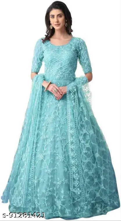 Embroidered Net Semi Stitched Anarkali A-line Gown (F)