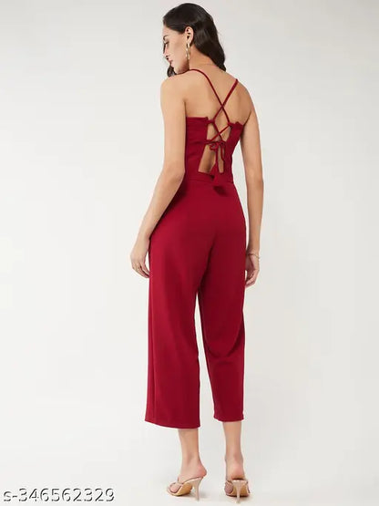 Zima Leto Women's Solid Strappy Sequin Detail Jumpsuit