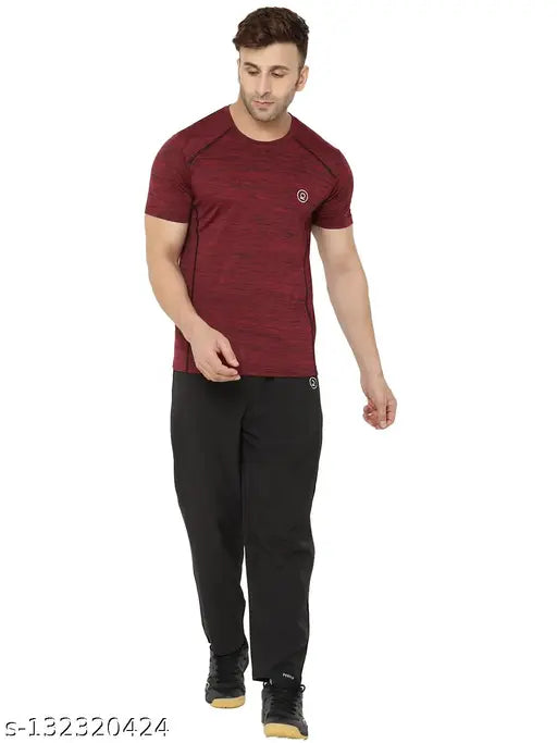 Chkokko Men's Solid Round Neck Maroon Tracksuits