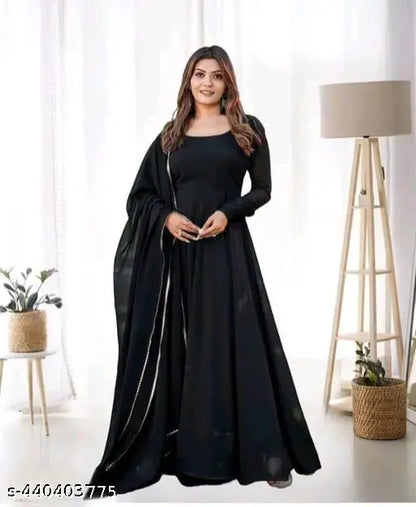 Hot Designer Black Georgette Stitched Anarkali Gown With Dupatta