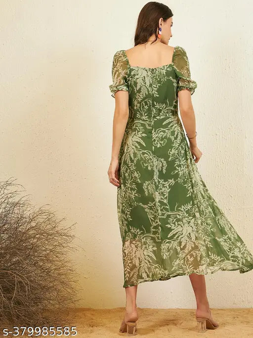 Rare Women Casual Olive Colour Maxi Floral Dress