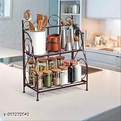 Foldable Spice Rack with two tiers, multipurpose kitchen organizer, bracket shelf racks/kitchen storage/kitchen organizer items and storage small kitchen rack/spice racks for kitchen/Wrought cutlery stand/cutlery holder/cutlery stand