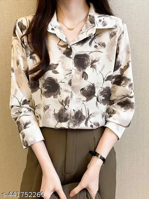 Floral Dream Viscose Rayon Button-Down Shirt with Soft Petal Print for Stylis Casual Wear