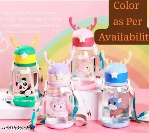 Water Bottle for Kids, Cute Design Water Bottle with Sipper, Sipper Bottle for Kids -Anti-Leak Kids Cartoon Water Bottle for Kids - 500 ML, Tritan, (Pack of 1, Multicolor)