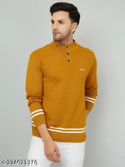 Kvetoo Men's Striped Yellow Sweaters