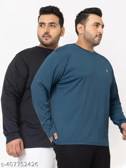 YHA Men's Solid Round Neck Plus Size T-Shirts Pack 2