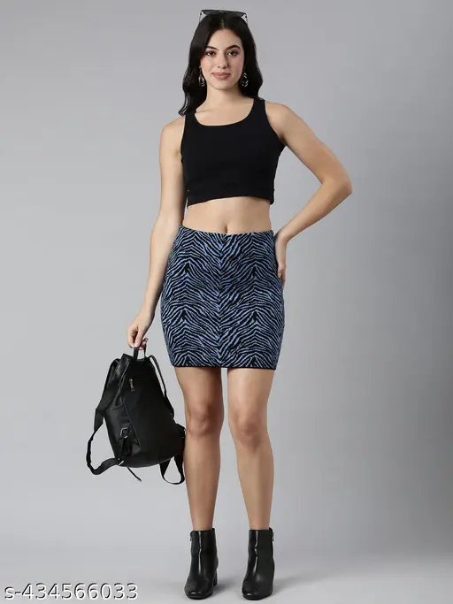 SHOWOFF Women's Abstract Blue Pencil Above Knee Skirt