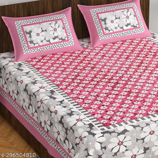 160 Tc Pure cotton Double bed bedsheet with 2 pillow cover