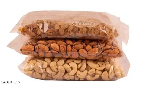 (100GMS EACH) CASHEWS(KAJU), ALMONDS(BADAM),RAISINS(DAKH/KISHMISH) Dry Fruits