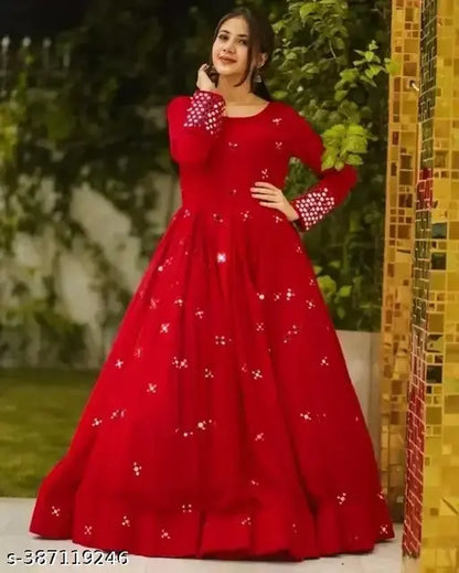 Red Embroidery Anarkali Gown for women